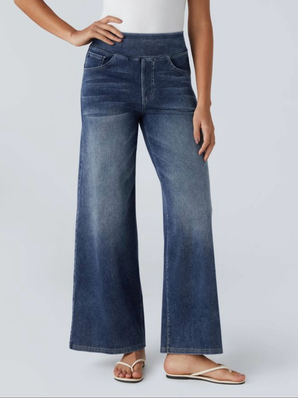 Halara Flex High Waisted Baggy Wide Leg Washed Casual Jeans Size M/P Pockets